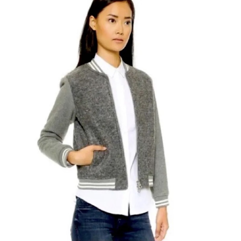 Madewell Gray Wool Blend Full Zip Varsity Bomber Jacket Size XS